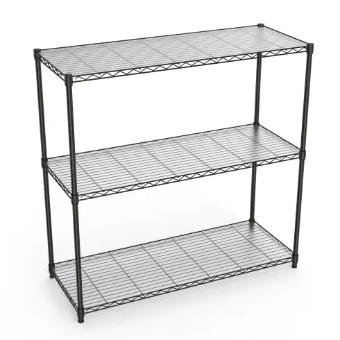 3 Tier Heavy Duty Wire Shelving Unit 1050 LBS - Black Metal