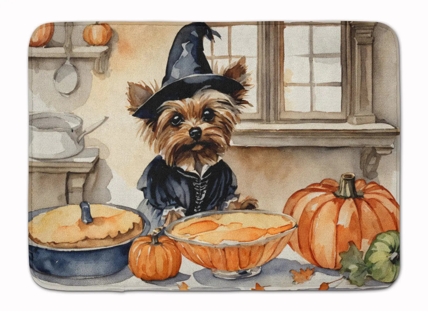 Yorkie Fall Kitchen Pumpkins Memory Foam Kitchen Mat