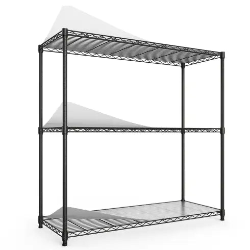 3 Tier Heavy Duty Wire Shelving Unit 1050 LBS - Black Metal