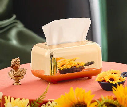 Cromado chrome tissue box in golden finish, compact design, 18x12x11cm, perfect for bathroom or countertop use by Vibe Nexis