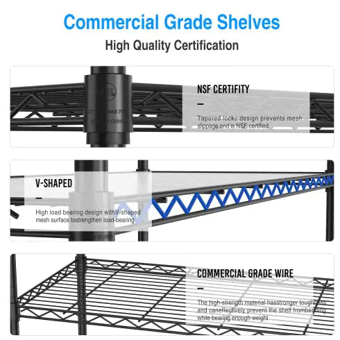 3 Tier Heavy Duty Wire Shelving Unit 1050 LBS - Black Metal