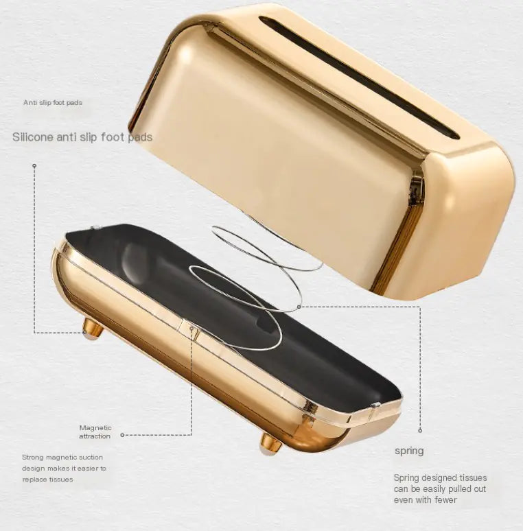 Cromado Chrome Tissue Box - Golden & Silver Finish 18x12x11cm