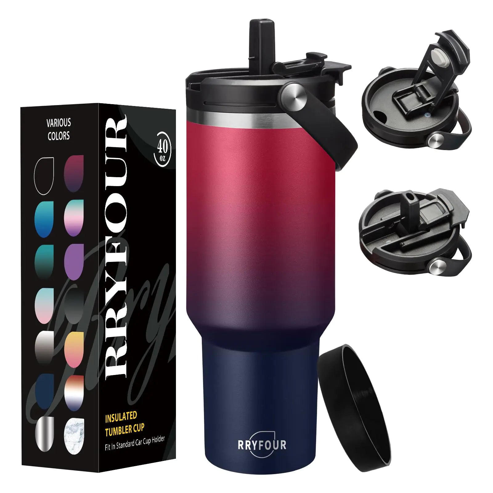 RRYFOUR 40 oz Coffee Tumbler with Handle and Lid Straw