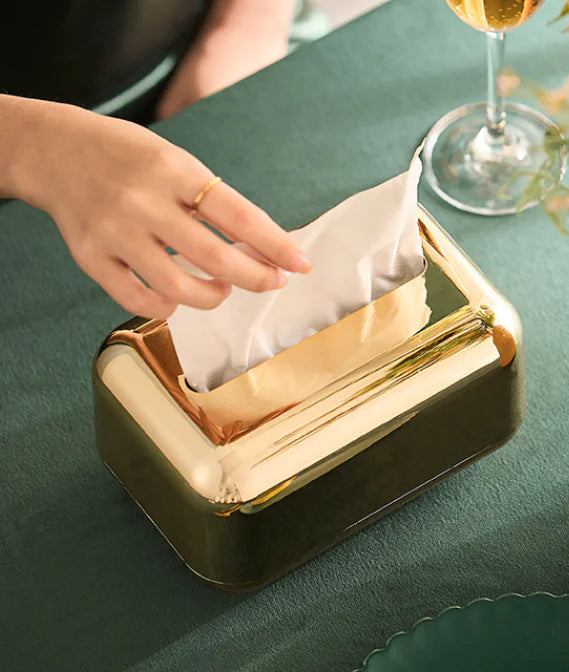 Cromado Chrome Tissue Box - Golden & Silver Finish 18x12x11cm